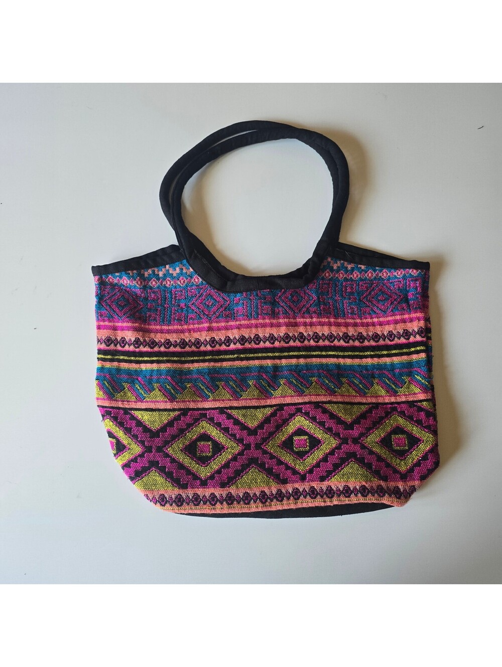 Vintage Boho Woven Pattern Tote Bag Handbag Canvas Tribal Geometric Southwestern